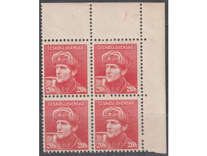 1945, 20h Londýnské, rohový 4blok s DZ - přeškrtnuté C + další vedle, Nr.389, **, vzácná varianta