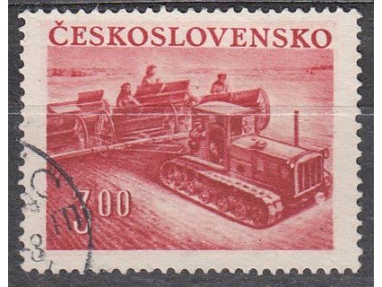 1952, 3Kčs Traktor, DV - reflektor, Nr.650DV40, razítkované