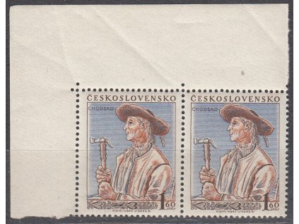 1955, 1.60Kčs Kroje, rohová 2páska s ST II+I, Nr.842, **