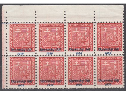 1939, 20h Znak, rohový 8blok s posunem přetisku dolů, Nr.4, **