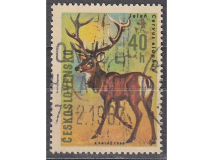 1966, 40h Jelen, DV - skvrna v paroží, Nr.1568DV45/4, razítkované, mimořádně vzácná desková vada