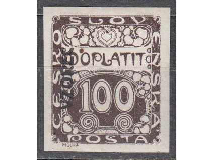 100h hnědá, VZOREC (vlevo nahoru), Nr.DL9vz, * po nálepce, vzácná varianta