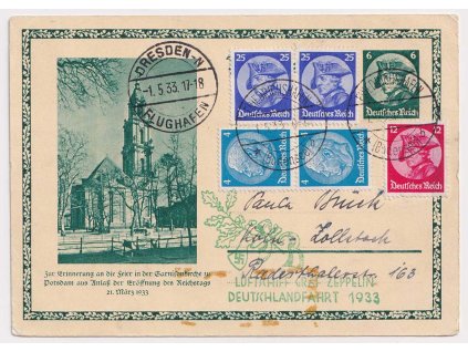 1933, Zeppelin, Deutschlandfahrt 1933, dopisnice dofr. pestrou frankaturou