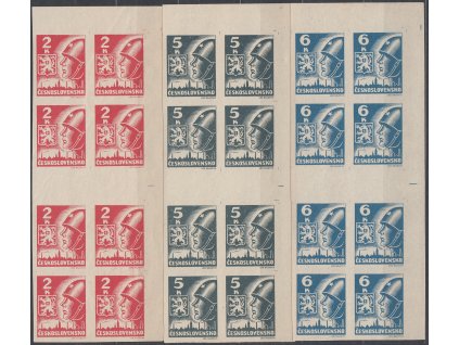 1945, 2,5 a 6K Košické, rohová svislá 4známková meziarší, Nr.354-6Ms, **, 2K výrobní vlomy