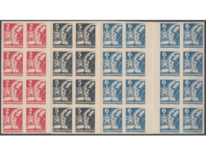 1945, 2,5 a 6K Košické, vodorovná 4známková meziarší ve 4pásce, Nr.354-6Mv, **