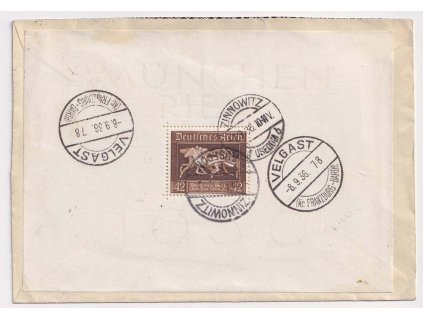 1936, R-dopis vyfr. na rubové straně aršíkem 42 Pf Hnědá stuha, prošlé