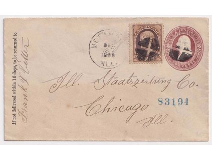 USA, 1888, celinová obálka 2C dofr. známkou 10C, DR Metano, prošlé