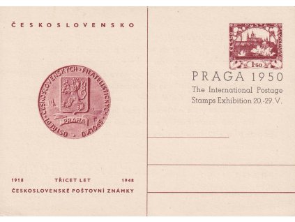 CDV 95 (1) A Výročí známky s přítiskem PRAGA 1950, anglický text, omačkání