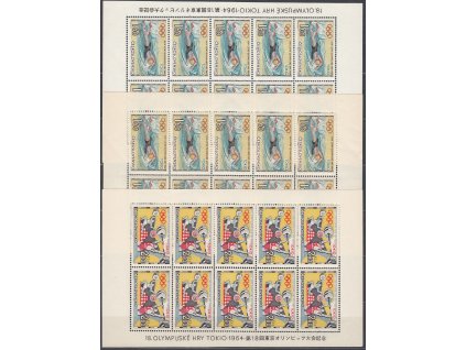 1964, 60h-2.80Kčs Tokio, kompletní 10bloky včetně 1Kčs široký okraj, celkem 11 ks PL, Nr.PL1394-9, **, mimořádná jakost a nabídka
