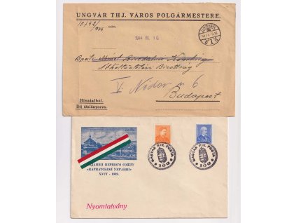 Ungvár + Magyar Kir. Posta 102, 2 ks celistvostí, 1krát prošlé v roce 1944,