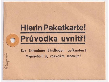 Formulář, obálka Hierin Paketkarte!/Průvodka uvnitř!, dvoujazyčný, nepoužitý