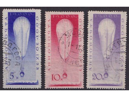 1933, 5-20 K série Stratosférický balón, MiNr.453-55, razítkované