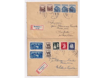 1943, 2 ks R-dopisů, hezké frankatury, DR Bratislava, zasl. v roce 1943