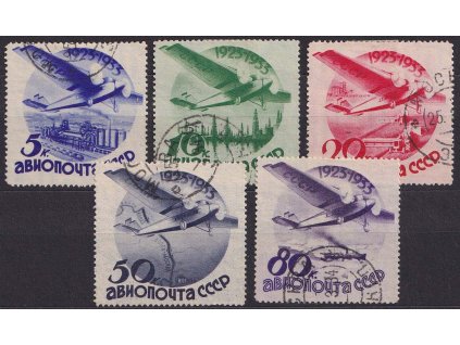 1934, 5-80 K letecká série, MiNr.462-66Y, razítkované, těžší *