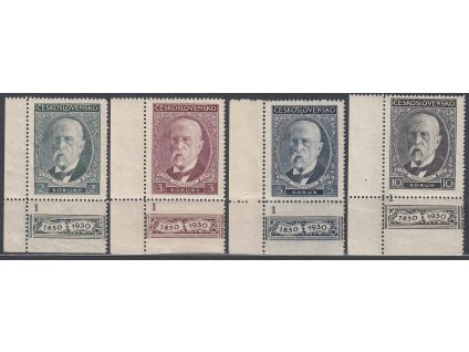 1930, 2-10Kč TGM, dolní rohové kupony s DČ 1, Nr.261-4, **