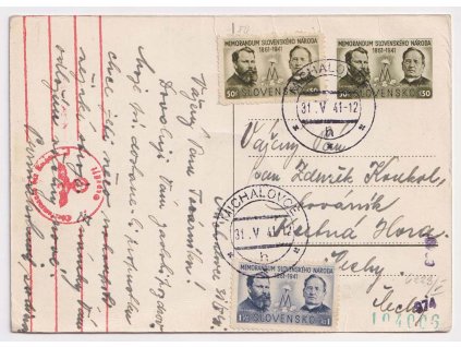 1941, celinová pohlednice Memorandum dofr. zn. 50h a 1K, DR MIchalovce,
