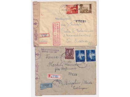 1943, 2 ks R-dopisů zaslaných v letech 1943-45 do Protektorátu, cenzury,