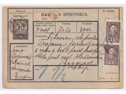 1921, celá poštovní celinová průvodka 10 V dofr. známkami, DR Brod,