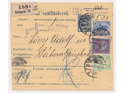 Maďarsko, 1916, větší díl celinové průvodky 10 f dofr. pestrou frankaturou známek,