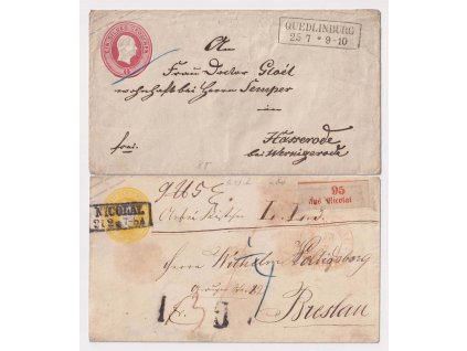 Prusko, 2 ks celinových obálek 1 a 3 SGr, obě prošlé, 1krát rekomando,