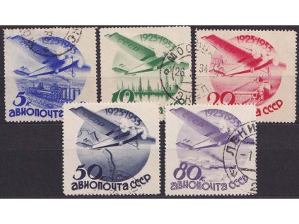 1934, 5-80 K letecká série, MiNr.462-66Z, razítkované