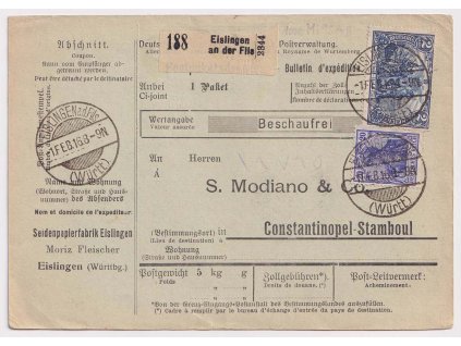 1916, kompletní poštovní formulář vyfr. zn. 20 Pf a 2 M, DR Eislingen,
