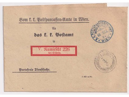 1897, úřední tiskopis (rukáv) Postsparkassen in Wien, prošlé v roce 1897,