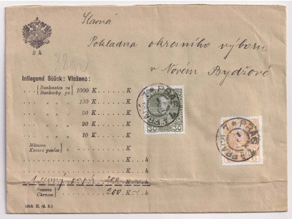 1912, cenný dopis vyfr. zn. 6 a 30 H, DR Prag, zasl. v roce 1912 do Nového