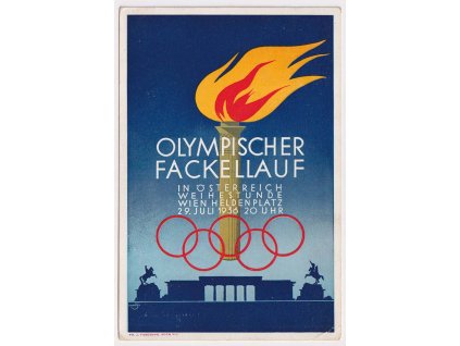 1936, Olympischer fackellauf, Wien, propagační pohlednice s propagačním