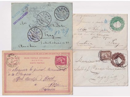 Egypt, 1894, 4 kusy dopisnice, 2krát dofr., prošlé v letech 1894-1903,