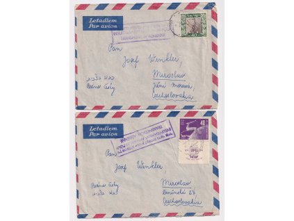 Israel, 1950, 2 kusy leteckých dopisů zaslaných roce 1950 do ČSR,