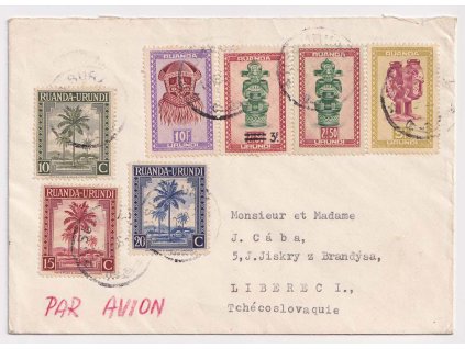 Ruanda-Urundi, 1946, DR Usumbura, let. dopis zasl. v roce 1946 do ČSR,