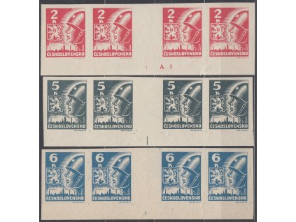 1945, 2,5 a 6K Košické, krajová 4známková vodorovná meziarší s DČ a retuší DČ, Nr.354-6Mv, **, vzácné