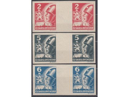 1945, 2,5 a 6K Košické, 2známková vodorovná meziarší, Nr.354-6Mv, **