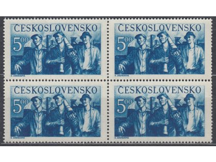 1950, 5Kčs Dělníci, 4blok s DV - modrá skvrna nahoře v "L", Nr.545DV20/1, **