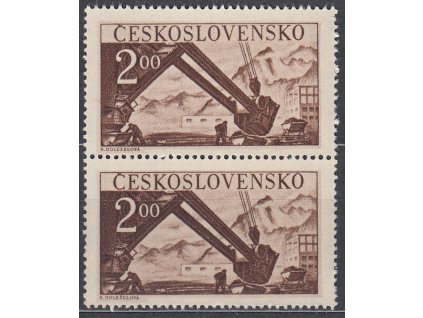 1950, 2Kčs Industrializace, 2páska, horní zn. s DV - ryska od rypadla ke kopci, Nr.543DV41/1, **