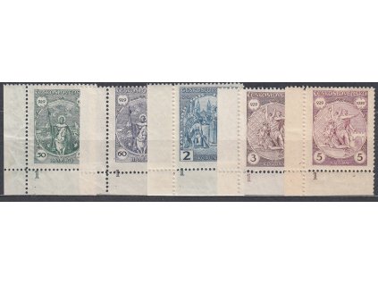 1929, 50h-5Kč série, roh. kusy s DČ 1, Nr.243-7, **