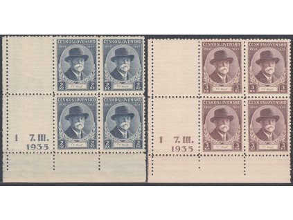 1935, 2-3Kč TGM, levé dolní roh. 6bloky s DČ 1 7.III.1935, Nr.287-8, **