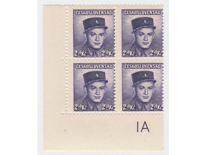 1945, 2.50Kč Londýnské, rohový 4blok s posunem perforace, Nr.398, **