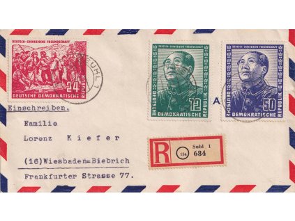 1951, DR Suhl, R-let. dopis vyfr. sérií známek Mao Ze Dong, zasl. v Německu