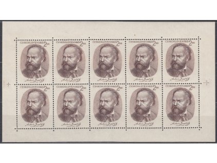 1951, 2Kčs Dvořák, 10blok, Nr.PL595, **, vzácný 10blok, lehký archový obtisk (viz.foto), jinak bezvadný