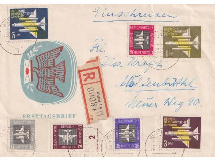 1957, DR Wismar, R-dopis vyfr. pestrou frankaturou leteckých známek,