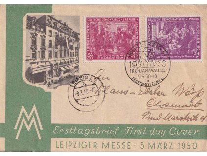 1950, FDC 248-249 Lipský veletrh, obálka FDC zaslaná v Německu, hezké,