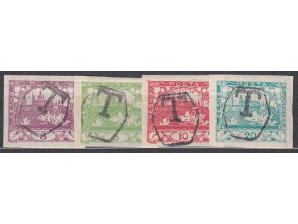 3,5,10 a 20h Hradčany, všechny s přetiskem T, * po nálepce