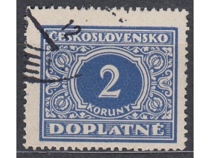 1928, 2Kč modrá, DV - nízké A, Nr.DL63, razítkované