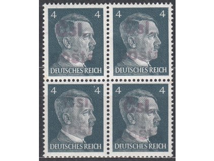 4Pfg Hiler, 4blok s přetiskem Čsl. POŠTA, **
