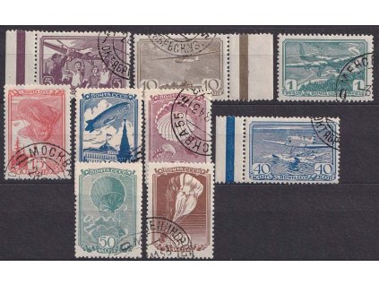 1938, 5K-1R série Letecký sport, MiNr.637-45, razítkované