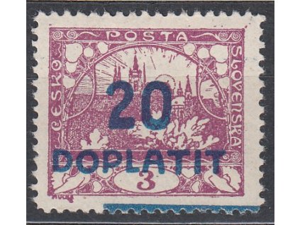 3/20h fialová, ministr. Řz.11 1/2, posunutý přetisk mimo hodnotový štítek, Nr.DL16, * po nálepce