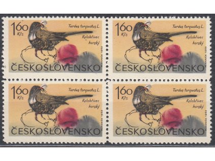 1965, 1.60Kčs Ptactvo, 4blok s DV - skvrna pod nápisem "Kolohřivec", Nr.1478, **