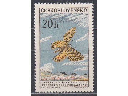 1961, 20h Motýli, DO - vybočení rydla, Nr.1218DO8/A, **